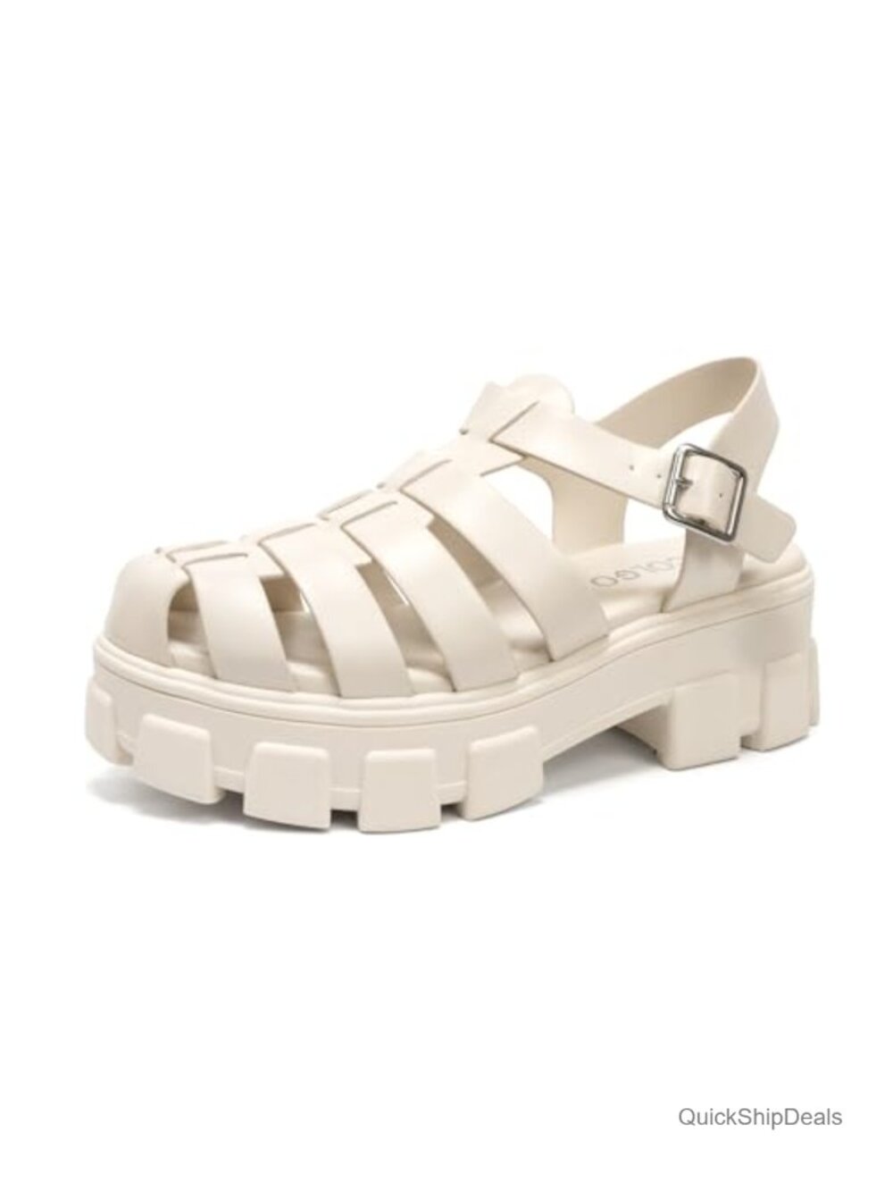 Chunky Block Heel Platform Wedge Sandals with Buckle Closure